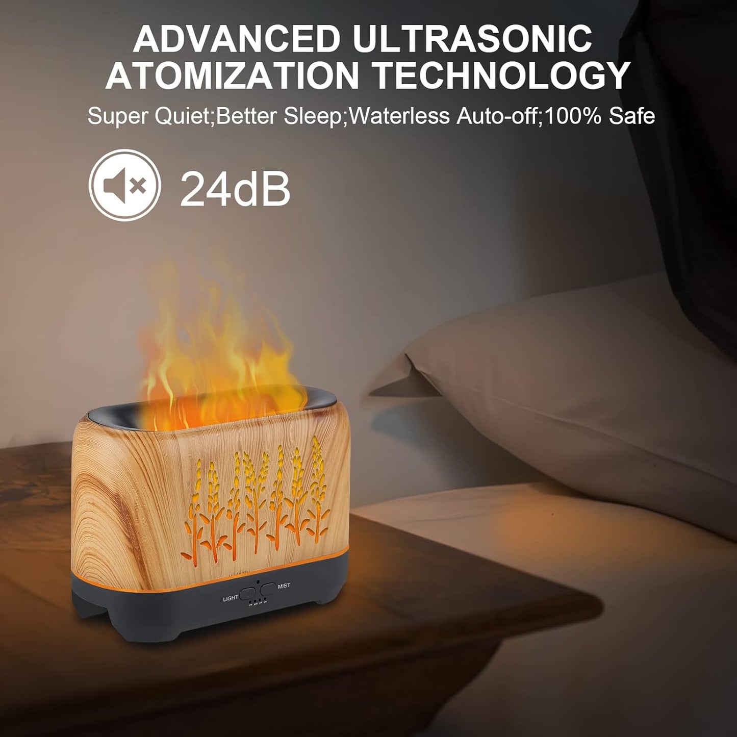 NEWYID Essential Oil Diffuser, 240ml Ultrasonic Flame Oil Diffuser, 3 Mist Mode 4 Timer Up to 12H of Continuous Aroma Waterless Auto-Off Diffusers for Essential Oils Home Room