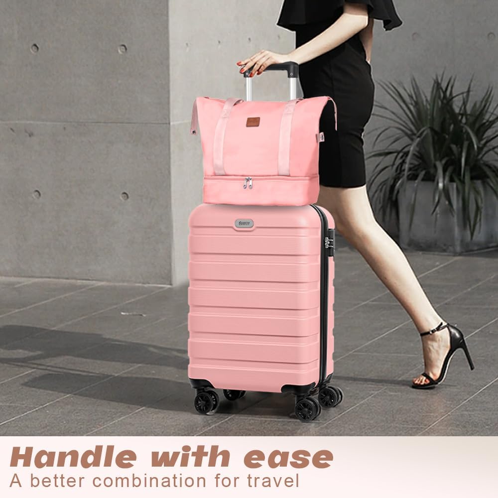 AnyZip Luggage Set 20 Inch Carry on Luggage PC ABS Hardshell Lightweight Suitcases for Travelling with 4 Universal Wheels TSA Lock Pink