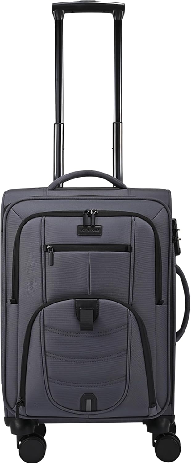 LOVEVOOK Carry On Luggage Airline Approved, Suitcases with Spinner Wheels, Softside Carry-on Luggage with TSA Lock for Men Women Business Trip, Lightweight Large Capacity Luggage for Travel, Grey
