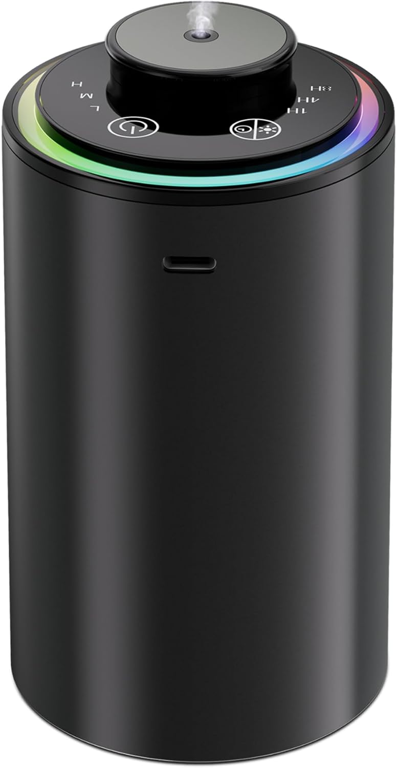 Waterless Essential Oil Diffuser, Diffuser,Portable Aromatherapy Diffuser,Light Show,3 Countdown Timers & 3 Mist Levels for Home, Room, Car, Office (Black)