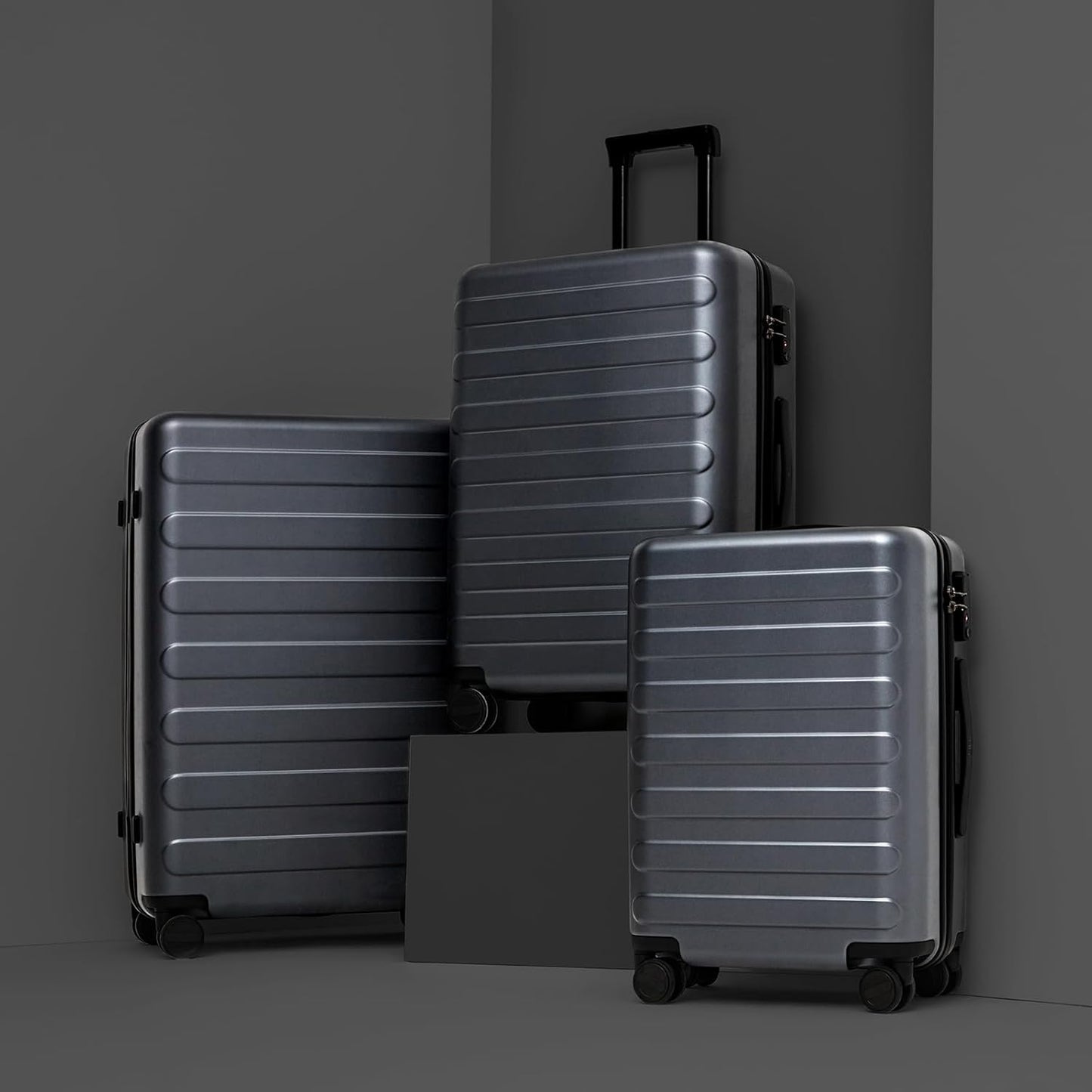 NINETYGO Luggage Sets 2 Piece, Carry On Luggage Airline Approved, Large Checked Luggage with Spinner Wheels, Lightweight, Hard Shell PC Suitcase Sets, TSA Approved, 20in/28in (Grey, Rhine Basic)