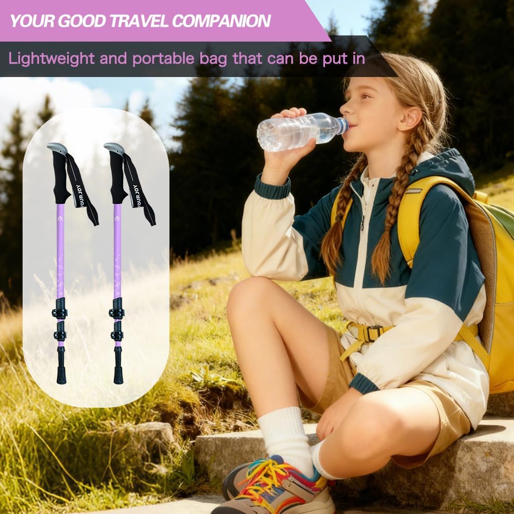 Hiking Trekking Poles, 2 Pack Anti Shock, Adjustable, Collapsible Hiking Poles for Trekking or Walking, Lightweight Aluminum Sticks for Children