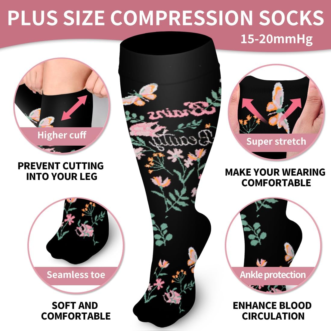 Laite Hebe Plus Size Compression Socks for Women and Men-3 pairs Wide Calf Knee High Support for Circulation