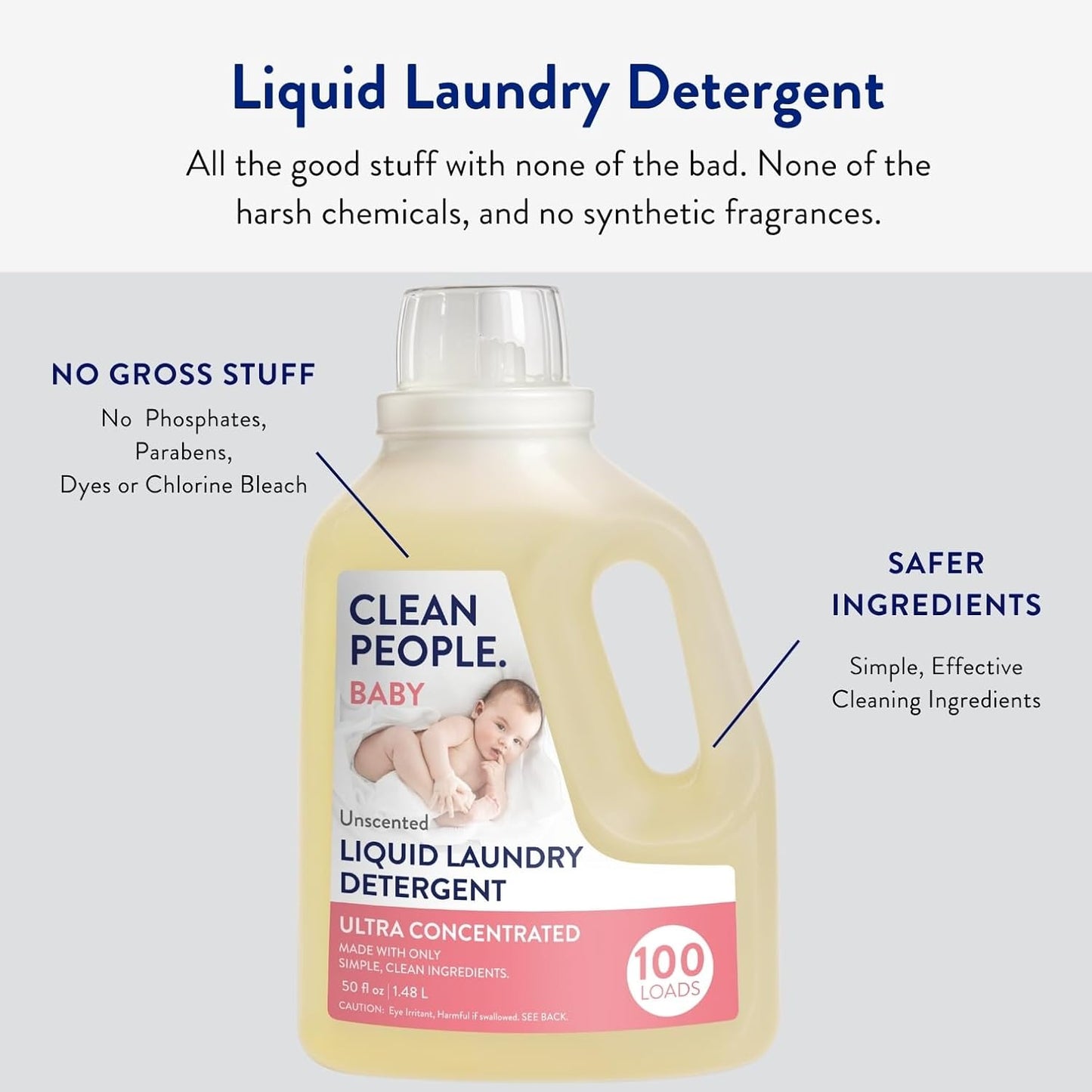 The Clean People Liquid Laundry Detergent - Recyclable Packaging, Stain Fighting - Ultra Concentrated, Laundry Soap - Baby Laundry Detergent, 50 fl oz
