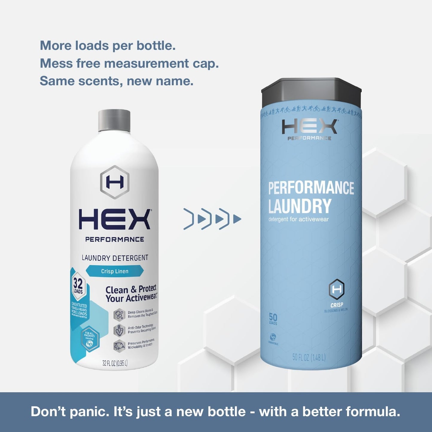 HEX Performance Laundry Detergent, Crisp, 100 Loads (Pack of 2) - Designed for Activewear, Eco-Friendly, Concentrated Formula