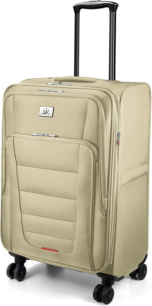 Verdi Softside Expandable 24 Inch Luggage with Spinner Wheels Lightweight Suitcase (Khaki, Checked-Large 24-Inch)