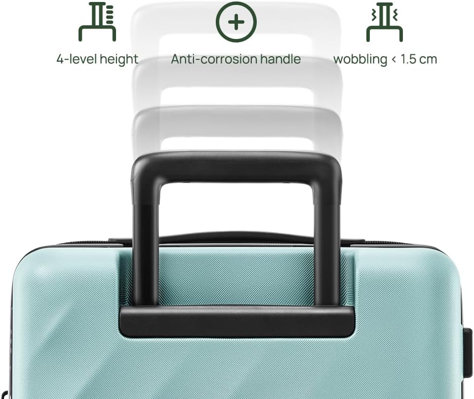 NINETYGO Trunk Luggage 26 Inch, Medium Checked Luggage with Double Spinner Wheels, Anti-Burst Zipper, Hard Case PC Suitcase, Lightweight Travel Luggage, TSA Approved (Crystal Green, Hudson)