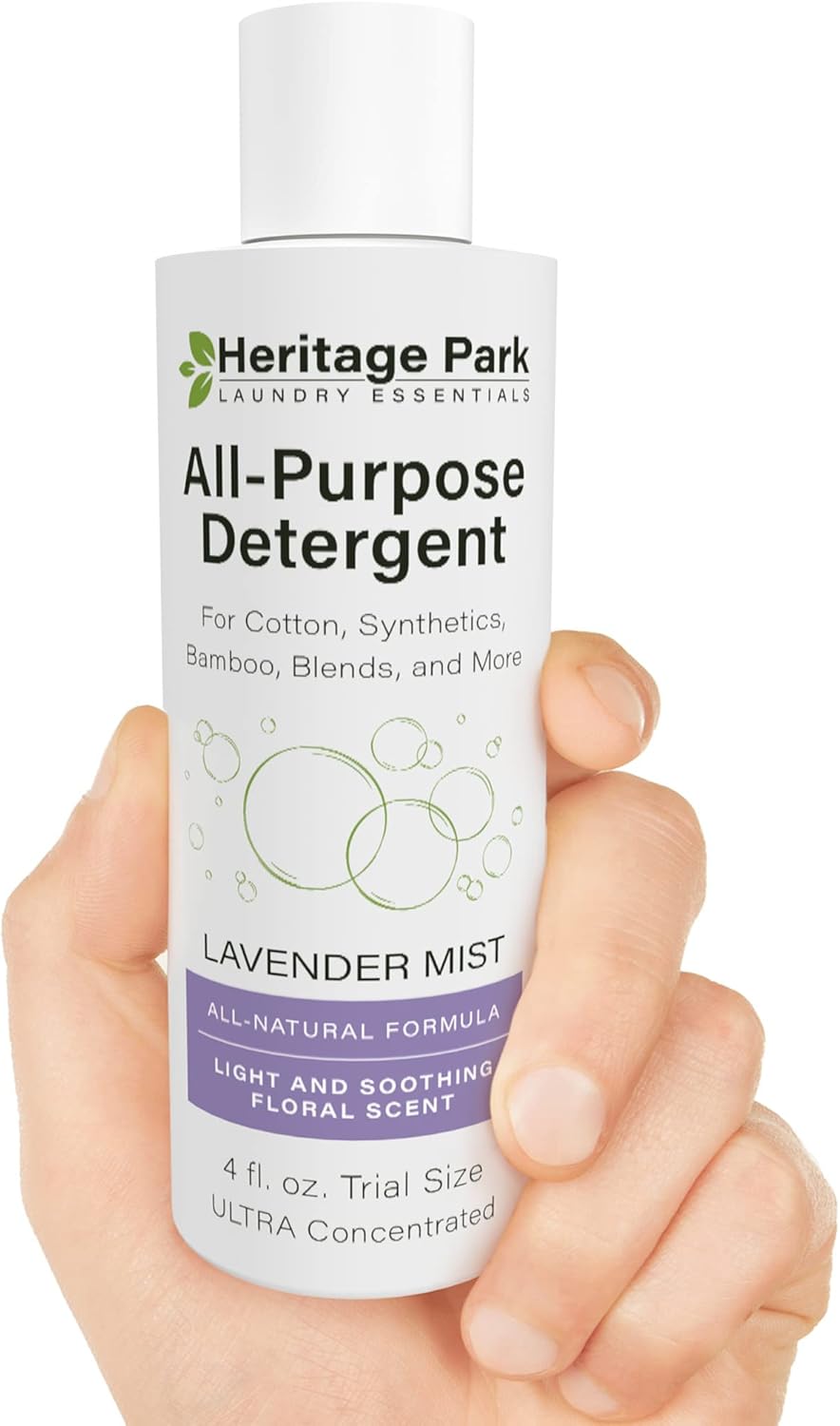 Heritage Park Luxury Laundry Detergent | Dermatologist Tested Plant based Natural & Enzyme Laundry Detergent | Sensitive Skin Friendly - Lavender Mist (4 fl oz Trial Size)