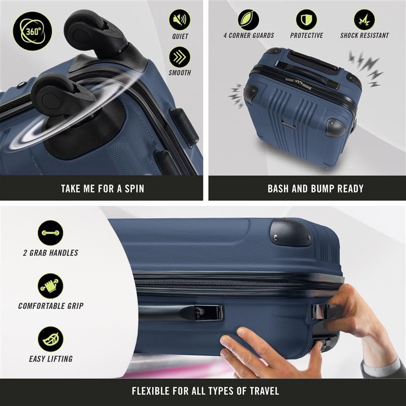 Kenneth Cole REACTION Out of Bounds Lightweight Hardshell 4-Wheel Spinner Luggage, Naval, 3-Piece Set (20", 24", & 28")