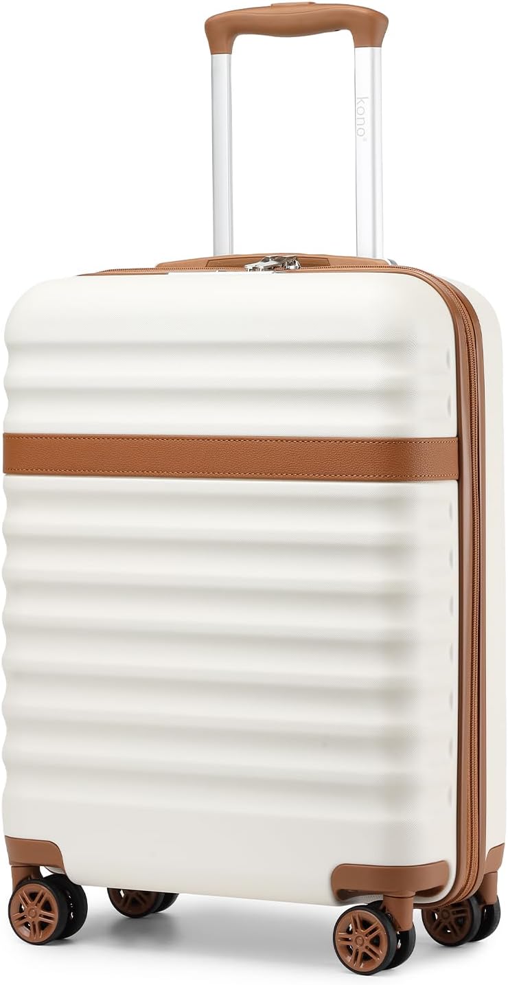 Kono Airline Approved Carry On Luggage, 22x14x9 inches, 20 Inch Expandable Lightweight Hardshell Suitcase with TSA Lock, (Cream Brown, Suitable for 1-3 Days of Travel)
