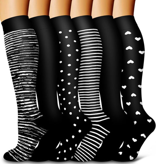 6 Pack Copper Compression Socks for Women and Men Circulation-Best Support for Medical, Running,Nursing,Athletic