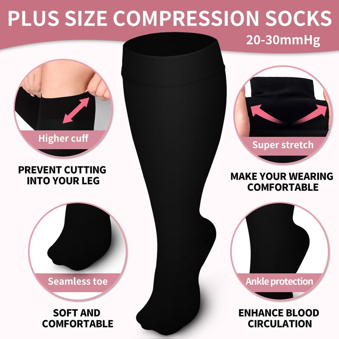 Laite Hebe Plus Size Compression Socks for Women and Men-3 pairs Wide Calf Knee High Support for Circulation
