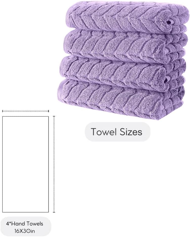 BAGNO MILANO Turkish Bath Towels, Soft Plush Jacquard Luxury Bath Towels, Quick Dry Towel Set (Lavender, 4 Pcs Hand Towel Set)