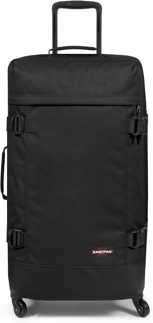 EASTPAK Trans4 L – 80L Large Wheeled Luggage with Dual Compartments, TSA Lock, 360° Spinner Wheels, and Diamond-Embossed Handle, Black