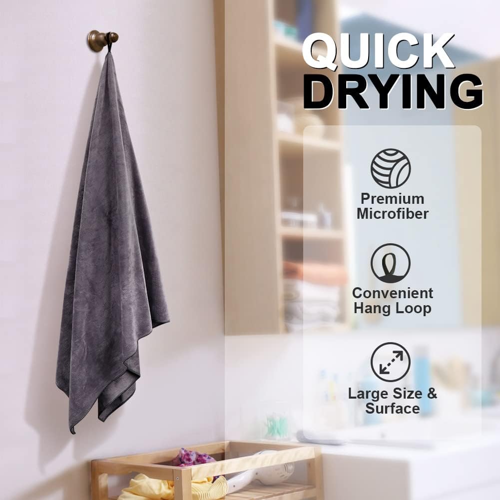 Orighty Bath Towel Pack of 4 - Soft Feel Grey Bath Towel Sets, Highly Absorbent Microfiber Towels for Body, Quick Drying, Microfiber Towels for Sport, Yoga, SPA, Fitness, (27’’ x 54’’)
