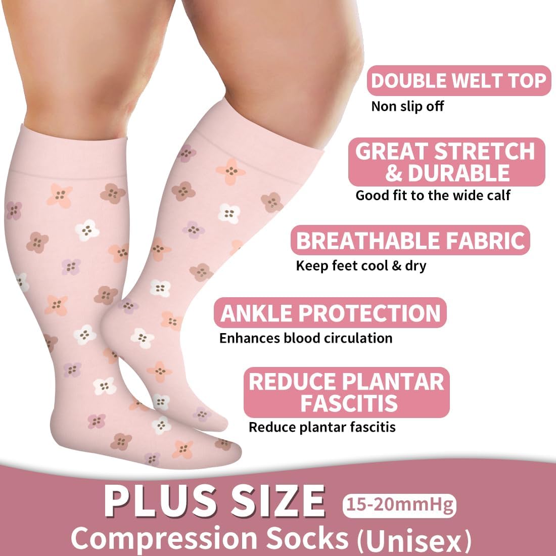 Laite Hebe Plus Size Compression Socks for Women and Men-3 pairs Wide Calf Knee High Support for Circulation