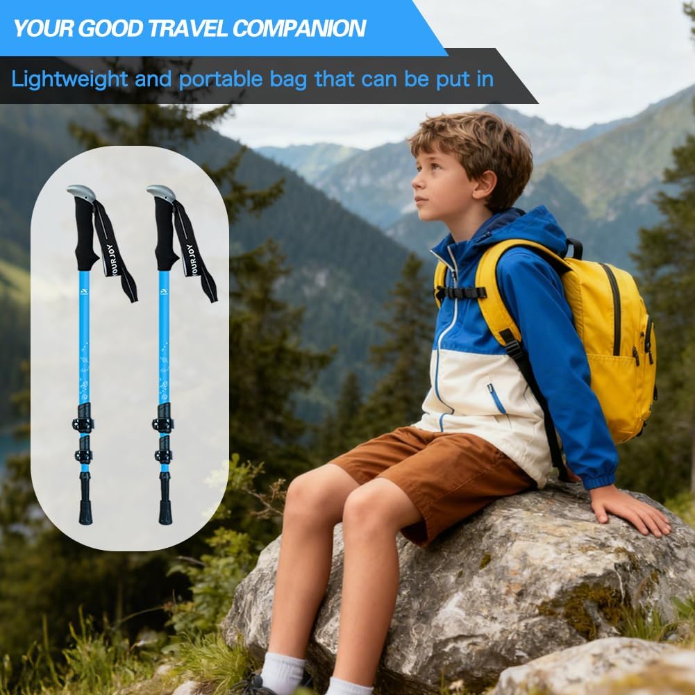 Hiking Trekking Poles, 2 Pack Anti Shock, Adjustable, Collapsible Hiking Poles for Trekking or Walking, Lightweight Aluminum Sticks for Children