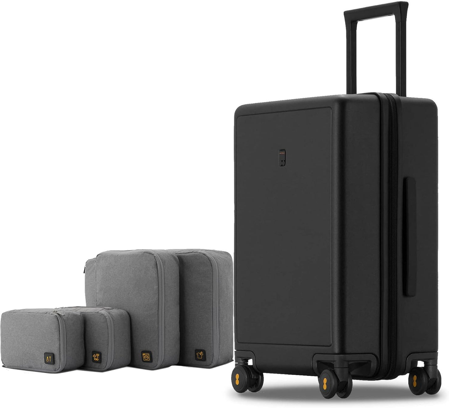 LEVEL8 Elegance Checked Luggage, 24 Inch Hardside Suitcase, Lightweight Matte Hardshell with Tsa Lock, Large Suitcases with Spinner Wheels, Black