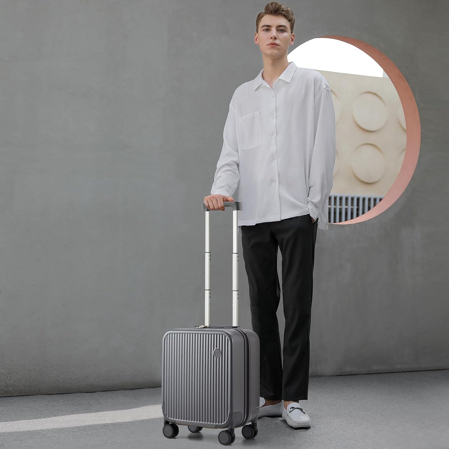 mixi Underseat Carry on Luggage 16 Inch Hardshell PC Suitcase with Spinner Wheels TSA Lock for Travel, Rock Gray