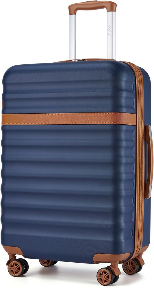 Kono Medium Sized Checked Luggage, 24 Inch Expandable with Spinner Wheels, TSA Lock, ABS + PC Lightweight Travel Suitcase with Larger Capacity and Lighter Weight, Navy