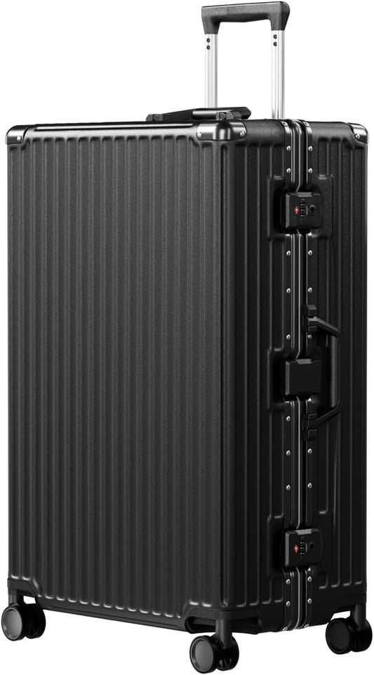 AnyZip Luggage PC+ABS Aluminum Frame Zipperless Checked Luggage Hard Shell Suitcase with TSA Lock Double Spinner Wheels 28 Inch Black