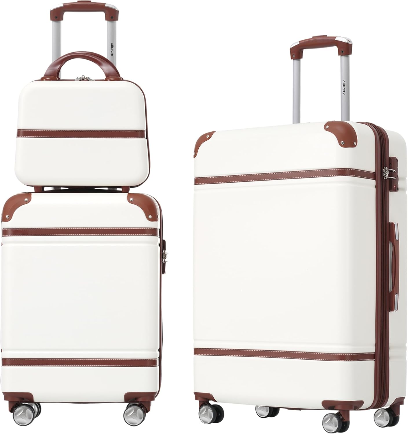 Merax Luggage Set 2 Piece Suitcase Set with Cosmetic Case Expandable Spinner Wheels Vintage Luggage Sets (White,20"+24")