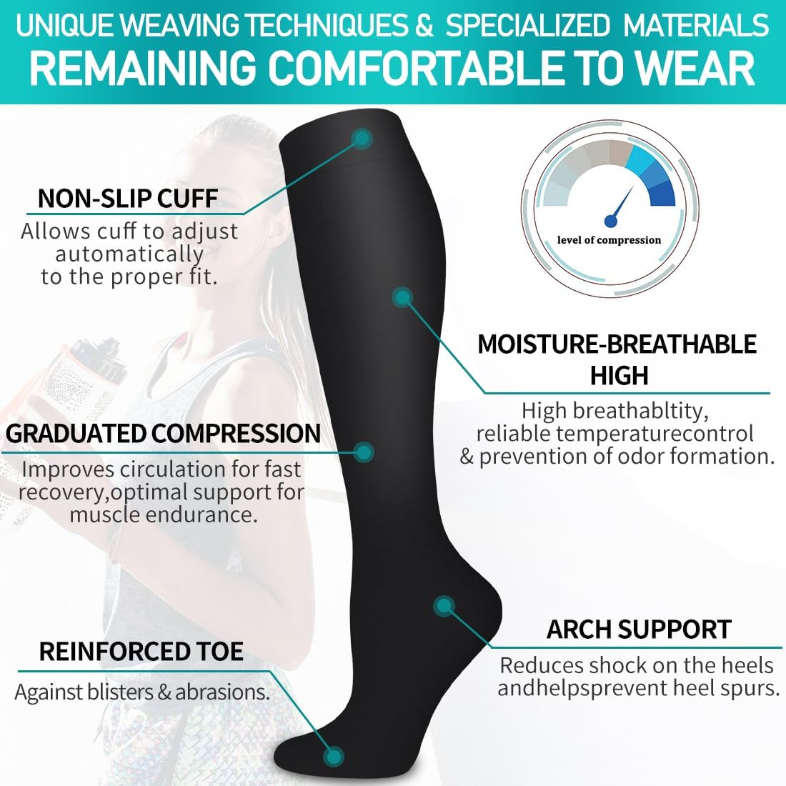 Copper Compression Socks for Women and Men(6 Pairs)-Best Support for Running, Athletic, Nursing, Travel