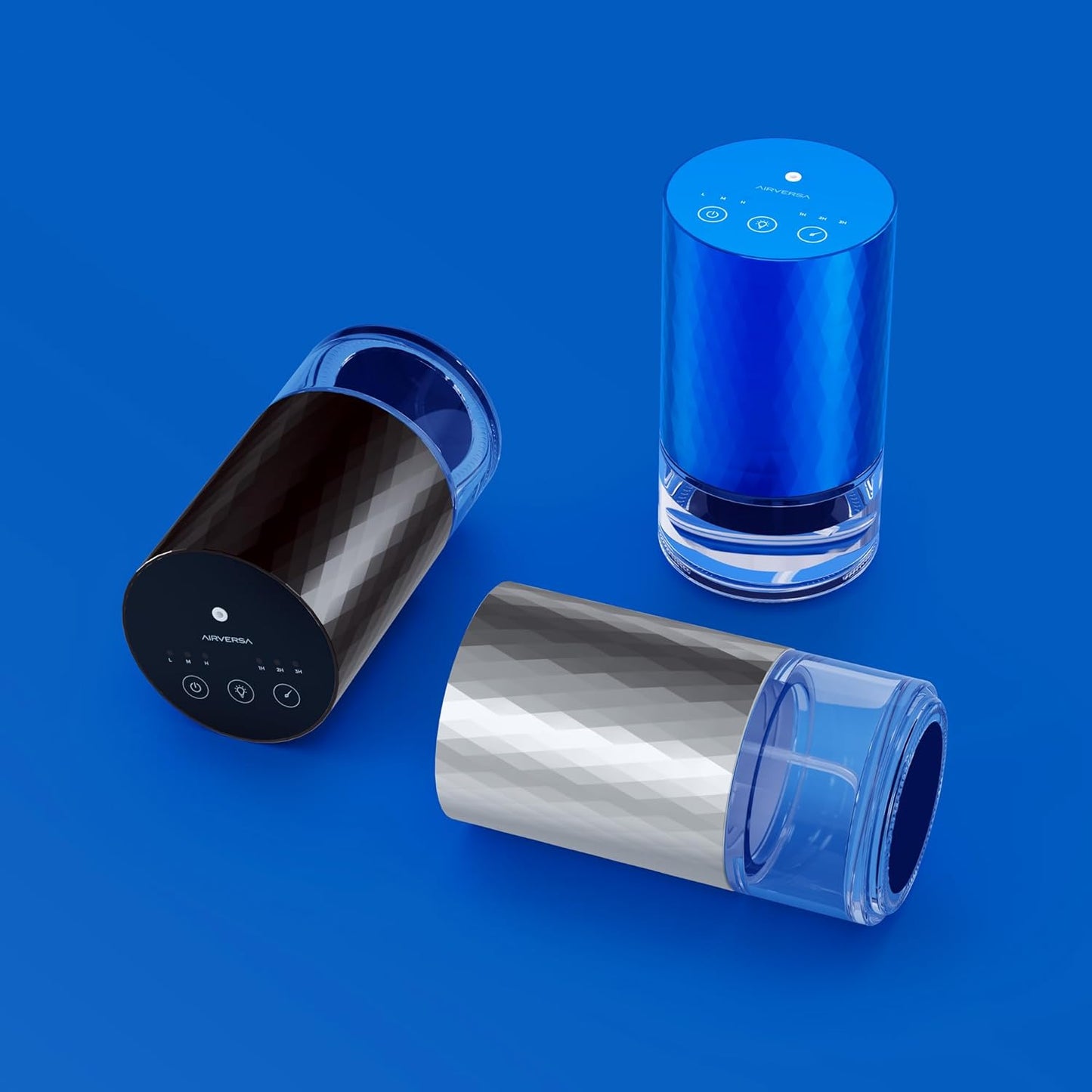 Airversa Waterless Diffuser Essential Oil 100ml Capacity Scent Air Machine for Home Aromatherapy Premium Metal Nebulizer Battery Operated 3 Mist Settings Timers Color Light AN5(Blue)