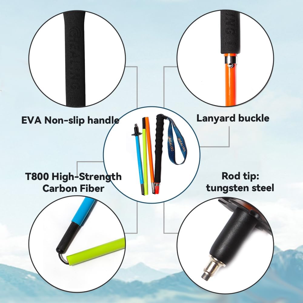 Carbon Fiber Trekking Poles 2-Pack - Ultra Lightweight 10oz, Collapsible 3-Piece Folding Design with Anti-Shock, Moisture-Wicking Cork Grips for Hiking, Mountaineering