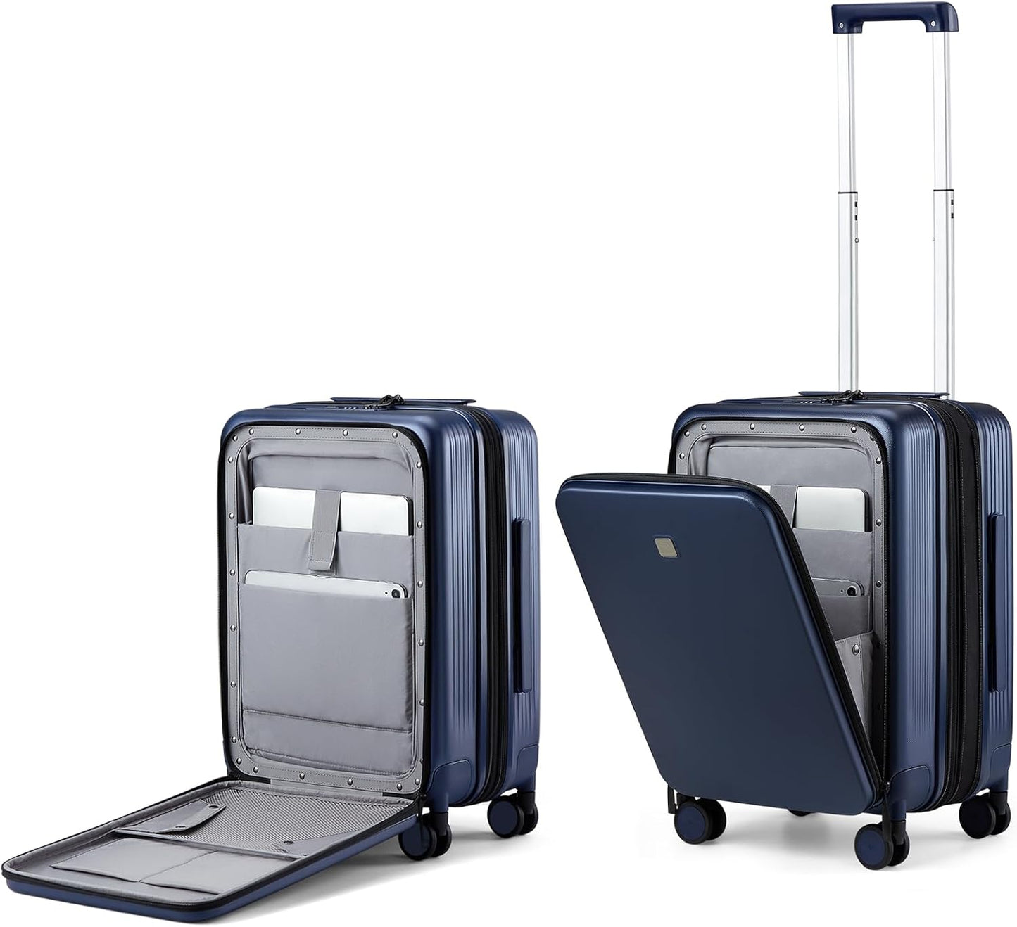 Hanke Grace Expandable Carry On Luggage with Wheels Airline Approved Hard Shell Suitcases with Front Pocket，Top Opening Luggage with TSA Lock for Short Business Travel, Dark Blue.