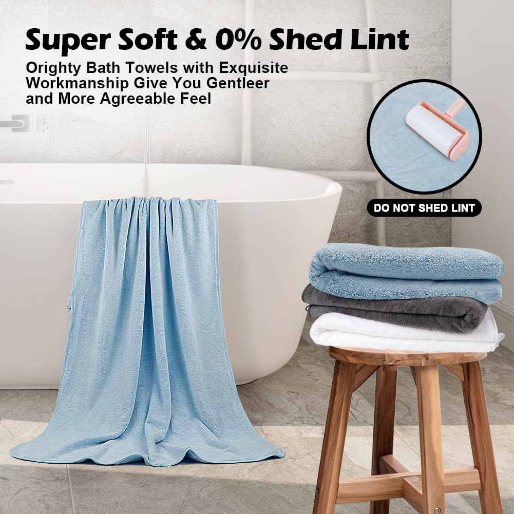 Orighty Bath Towels Pack of 4 (27’’ x 54’’) - Soft Feel Microfiber Bath Towel, Highly Absorbent Microfiber Towels for Body, Quick Drying, Bath Towel Set for Sport, Yoga, SPA, Fitness - Blue