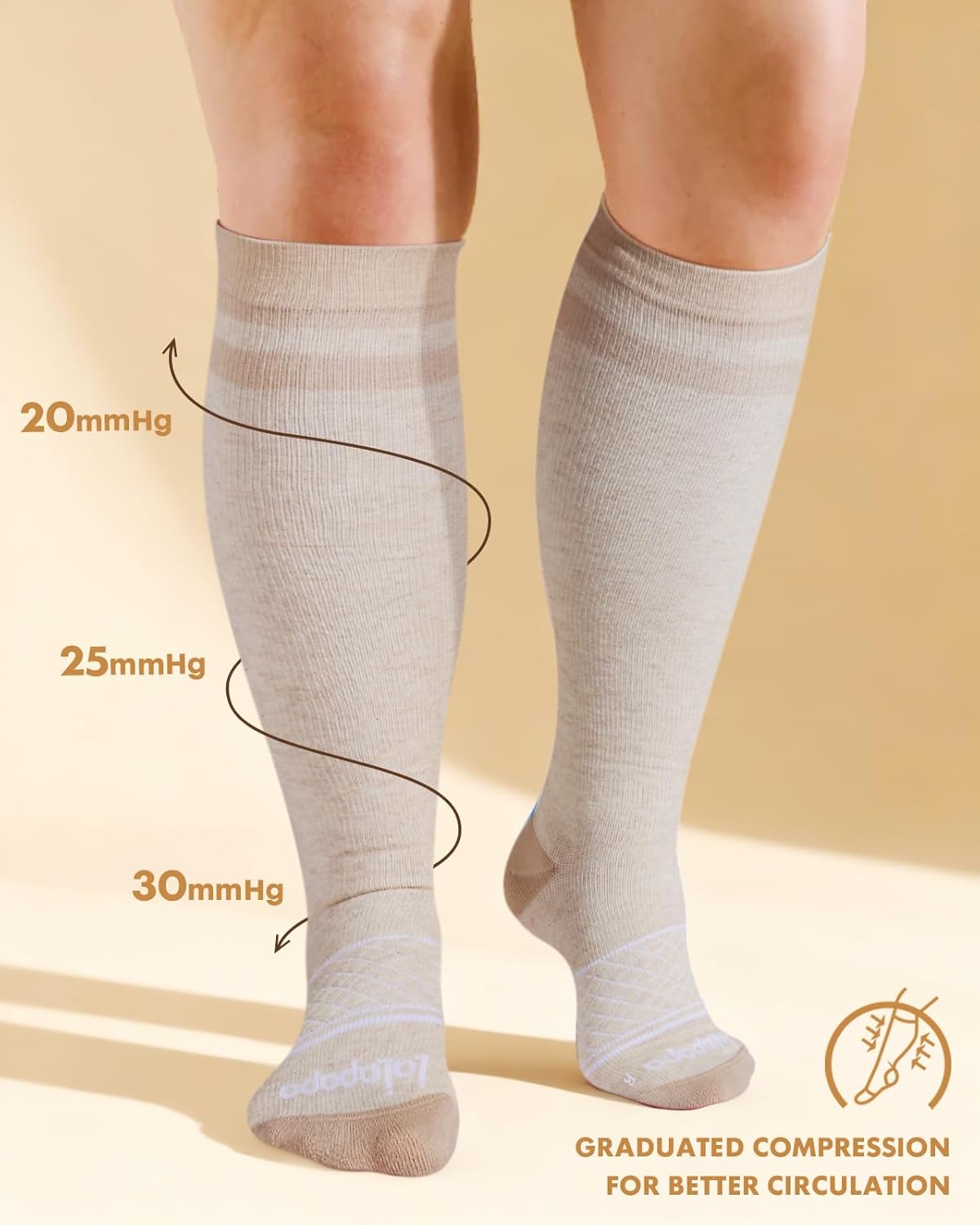 Cotton Compression Socks for Women Men - 2 Pairs 20-30mmHg Circulation Grid Arch Support Socks, Breathable