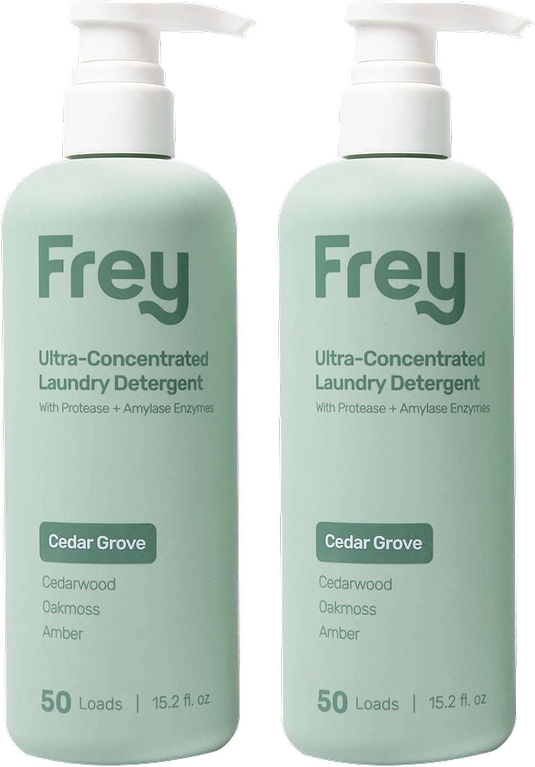 FREY Concentrated Liquid Laundry Detergent | Formulated for Sensitive Skin & HE Washers | Removes Stains Effectively | 50 Loads per Bottle (2-pack Cedar Grove)