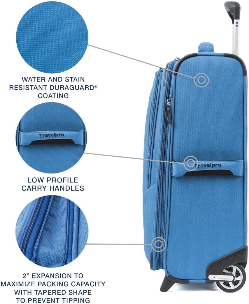Travelpro Maxlite 5 Softside Expandable Upright 2 Wheel Carry on Luggage, Lightweight Suitcase, Men and Women, Azure Blue, Carry On 22-Inch