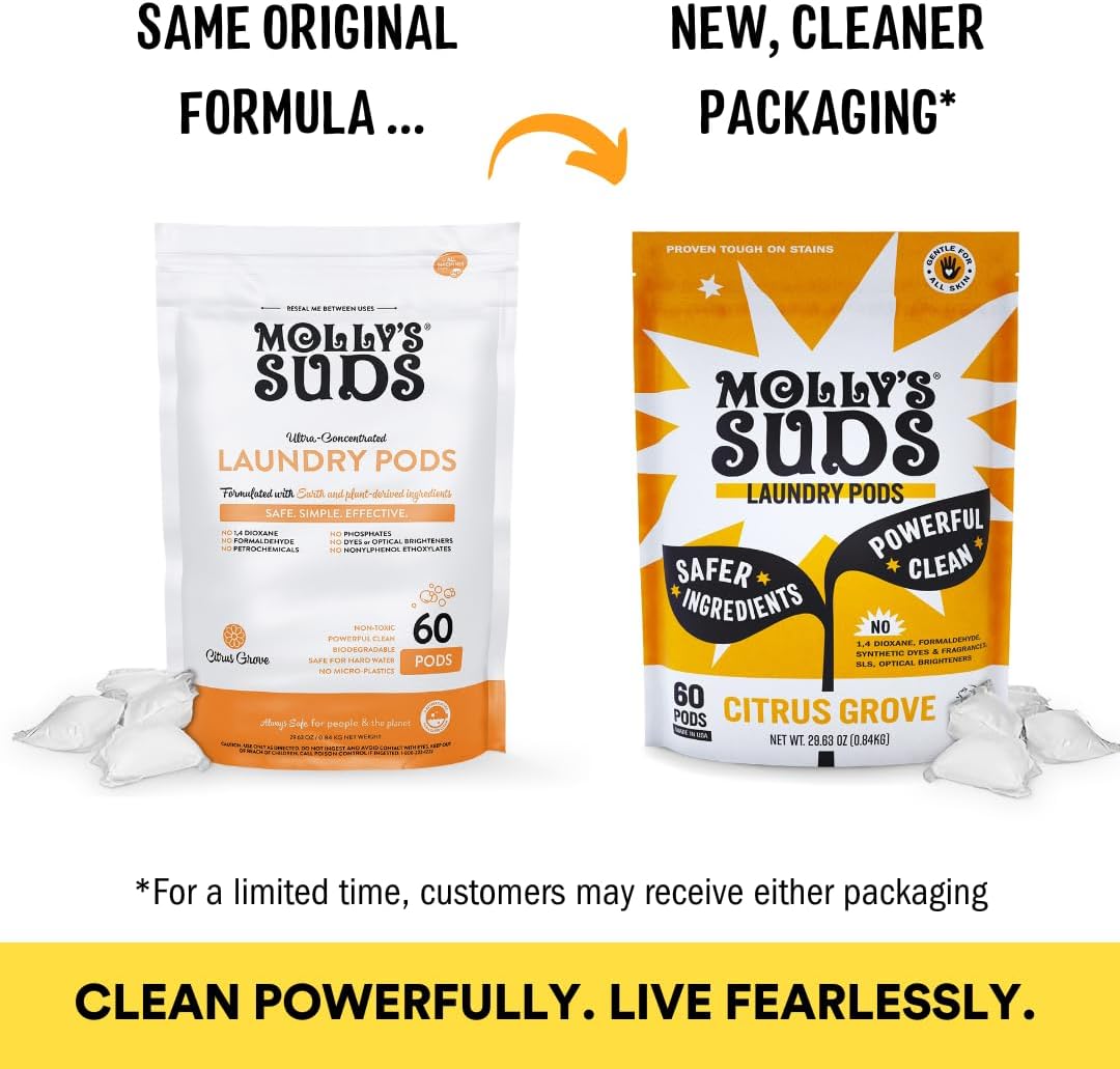 Molly's Suds Laundry Detergent Pods | Clean Detergent for Sensitive Skin | Ultra Concentrated and Stain Fighting | Citrus Grove - 60 Count