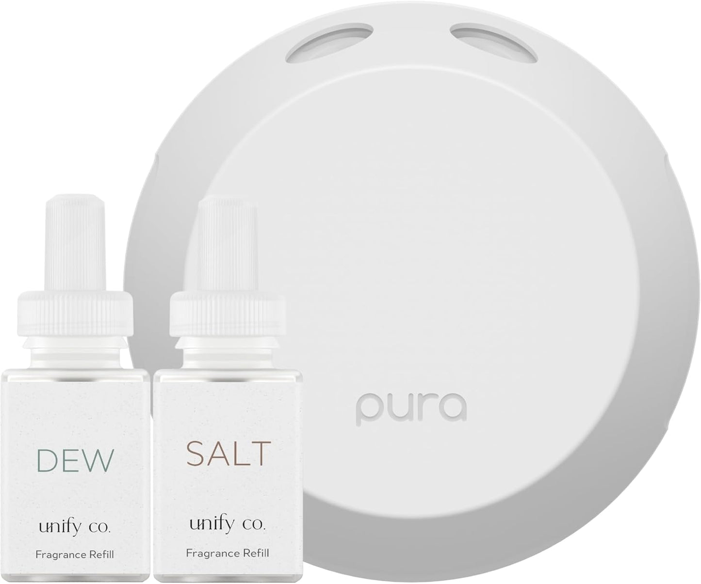 Pura Smart Home Fragrance Device Starter Set - Pura 4 - Scent Diffuser for Home - Includes Fragrance Aroma Diffuser - Square Box, Dew and Salt Scent Refills