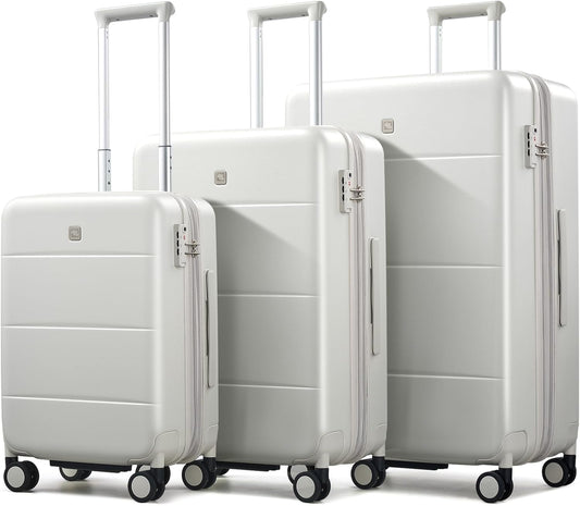 Hanke Expandable Luggage Sets 3 Piece with Spinner Wheels, 20/24/28" Hardside Carry On Luggage Large Suitcase, All-PC Hard Shell Luggage, TSA Lock, Lightweight Durable (Smoke White)