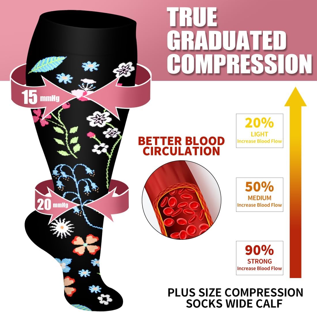 Laite Hebe Plus Size Compression Socks for Women and Men-3 pairs Wide Calf Knee High Support for Circulation