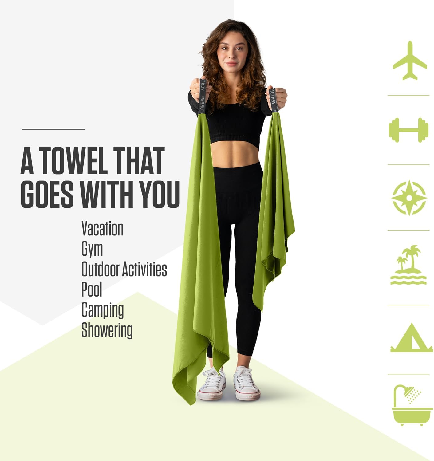 VENTURE 4TH Quick Dry Towel. Microfiber Travel Towel Ideal for Camping, Hiking, Backpacking, Gym. Lightweight & Fast Drying Travel Towels for Body. Compact & Easy to Pack - Lime Extra Large