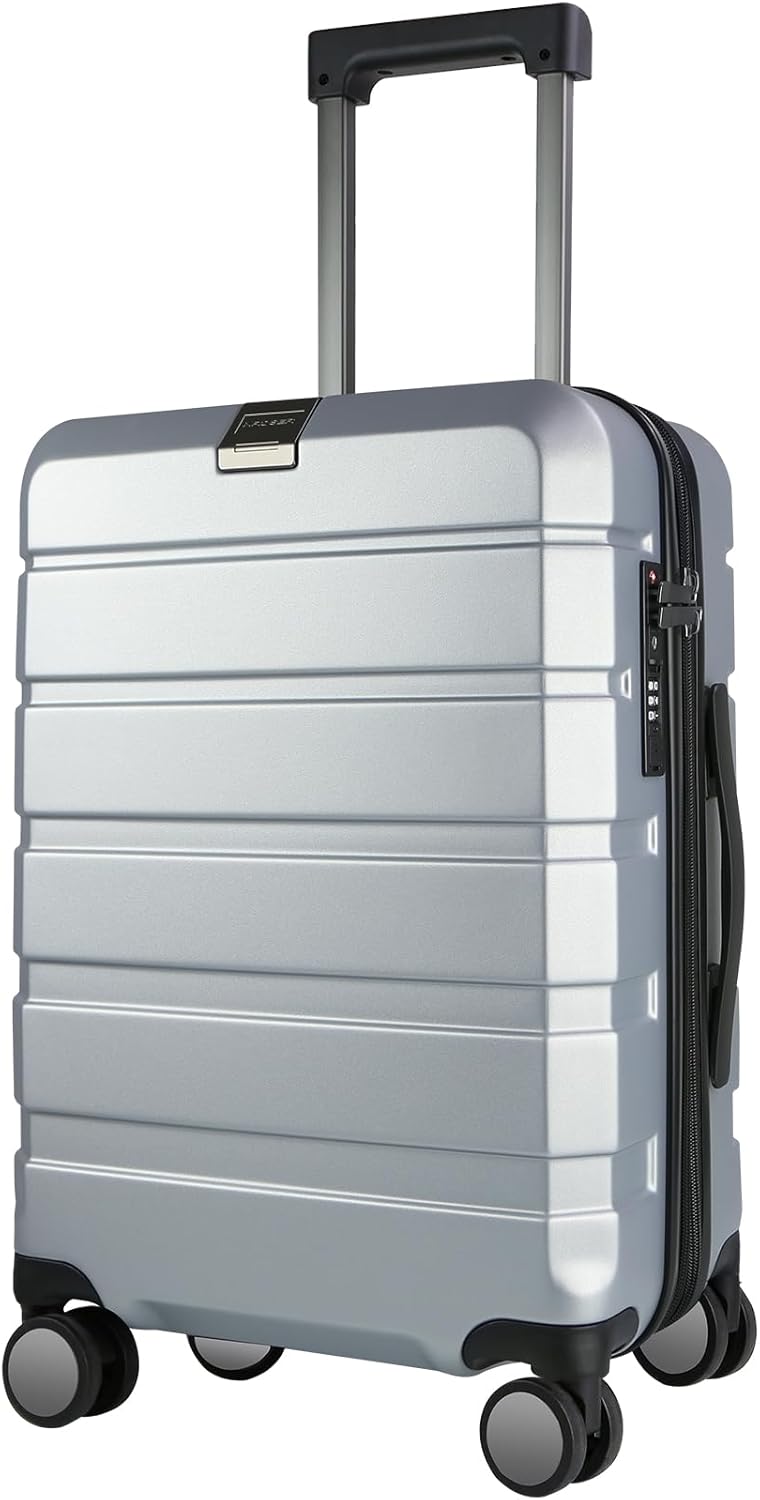 KROSER Hardside Expandable Carry On Luggage with Spinner Wheels & Built-in TSA Lock, Durable Suitcase Rolling Luggage with USB Port, Carry-On 20-Inch, Silver Grey