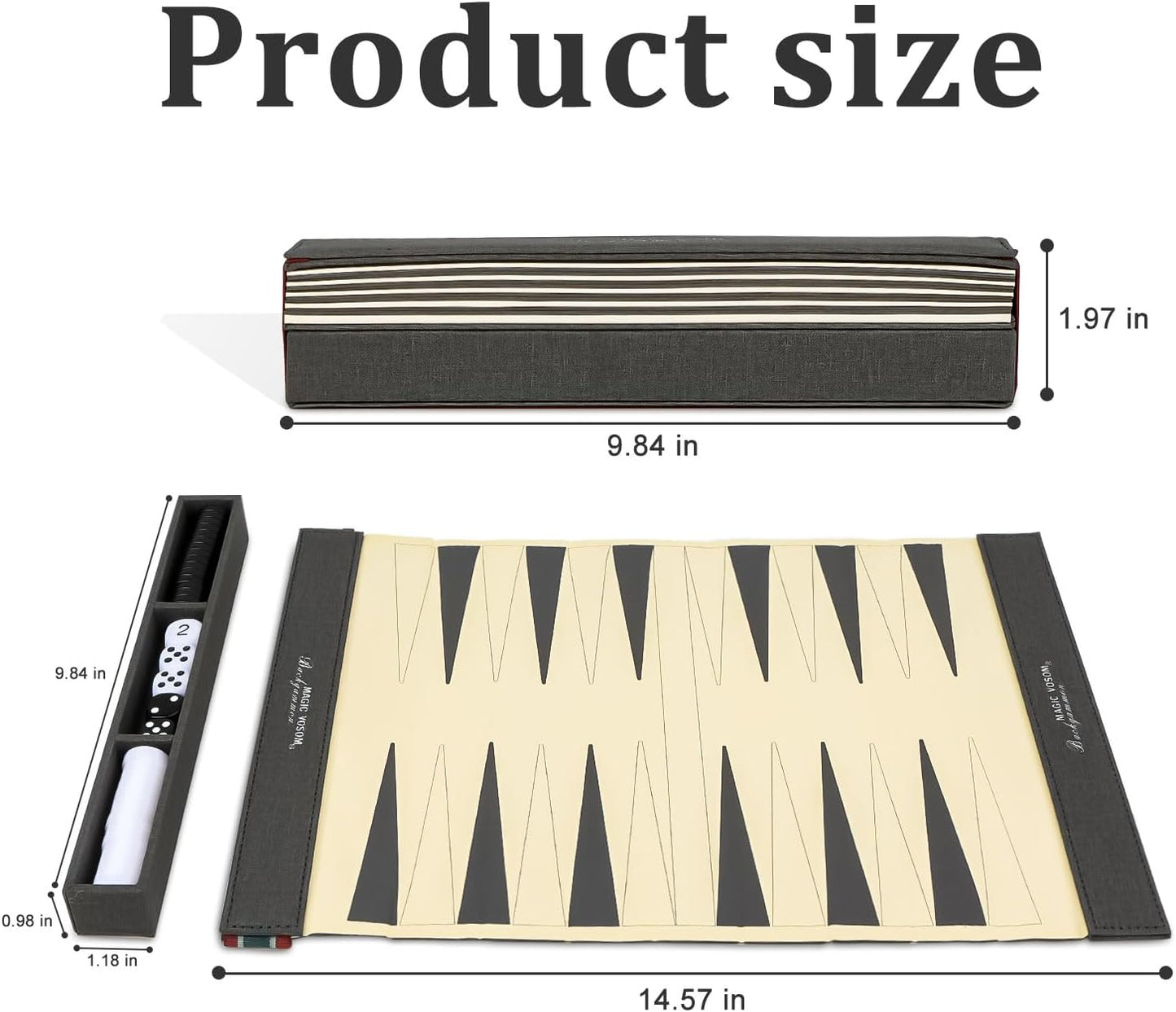 Backgammon Set for Adults | Travel-Friendly & Foldable with Wrinkle-Resistant Game Board | Compact for On-The-Go Play | Ideal Gift for Family & Friends-Grey