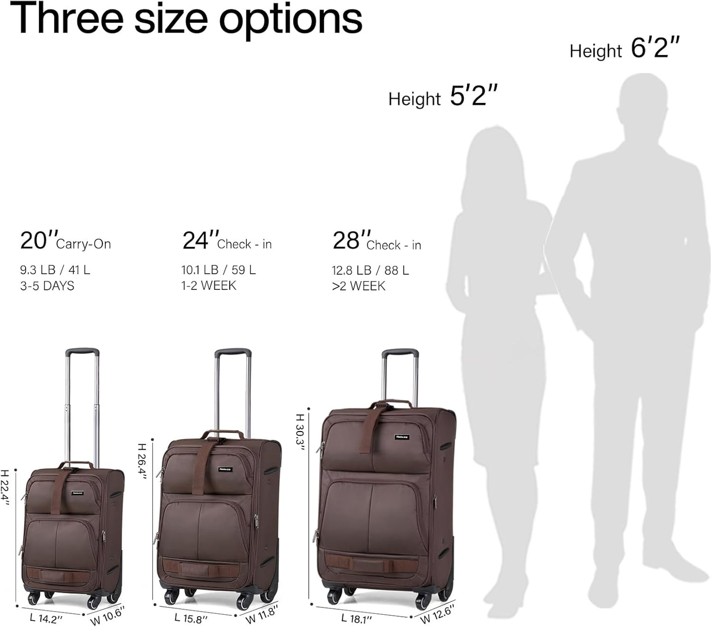 Hanke 20 Inch Softside Expandable Carry On Luggage with Spinner Wheels, Rolling Suitcase Travel Luggage with TSA Approved Luggage,Coffee