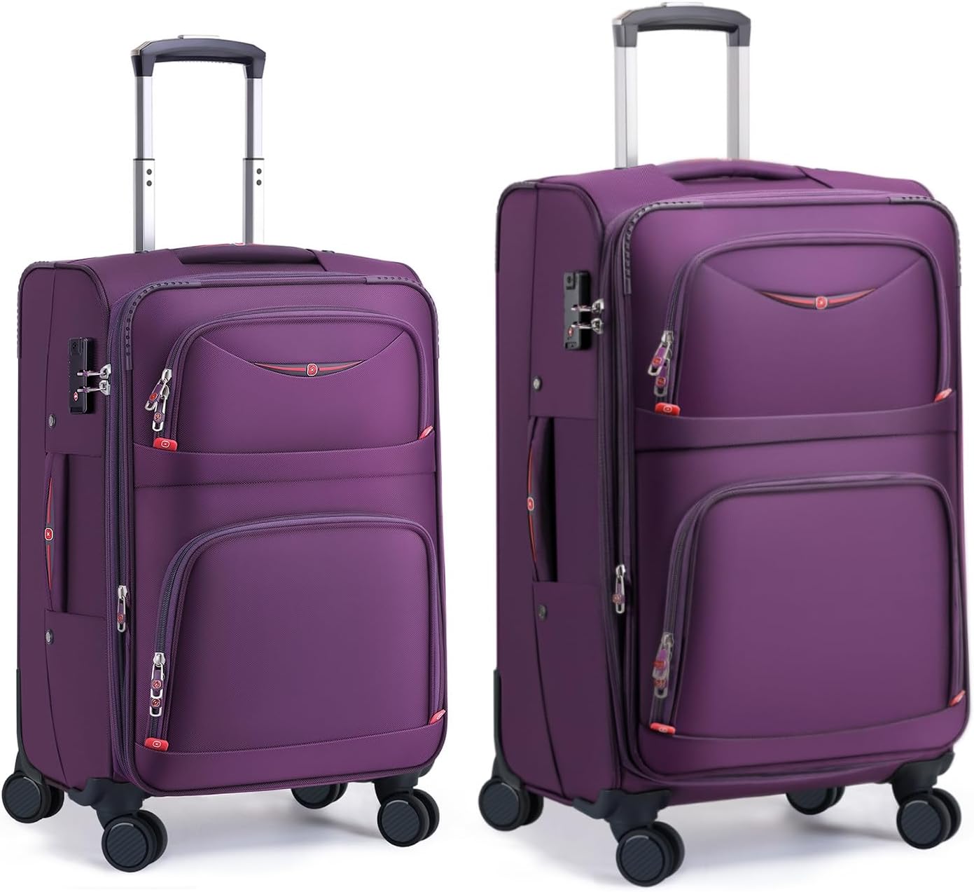 Softside Expandable Luggage with 4 Spinner Wheels, Durable Carry-On Luggage Suicase (Purple, 2-Piece Set 21/25)