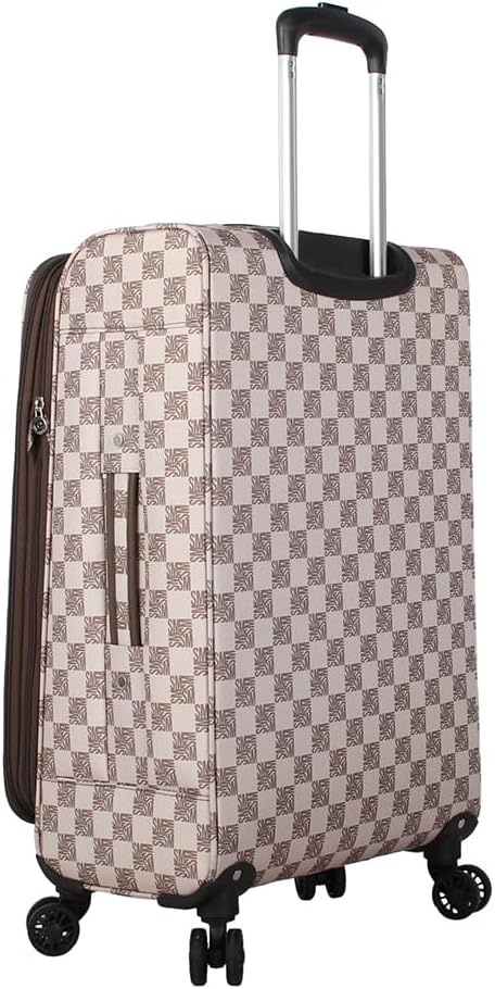 Steve Madden Designer Luggage Collection - Lightweight 24 Inch Expandable Softside Suitcase - Mid-size Rolling 4-Spinner Wheels Checked Bag (Chalet Brown, 24in)