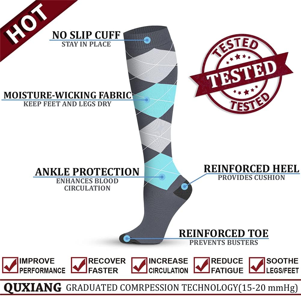 QUXIANG Copper Compression Socks for Women & Men Circulation (8 Pairs) - Best for Running Athletic Cycling - 15-20 mmHg