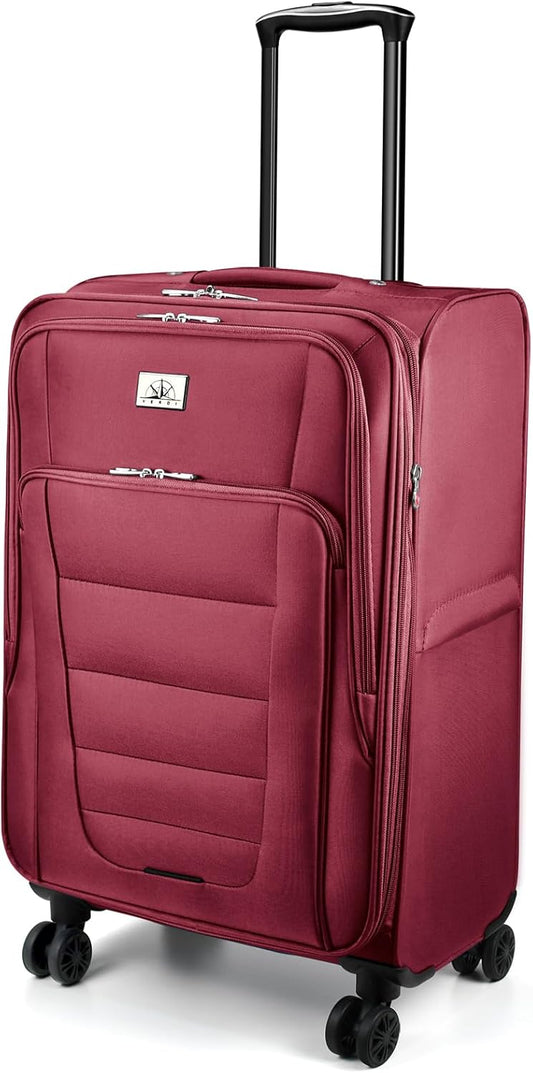 Verdi Softside Expandable 24 Inch Luggage with Spinner Wheels Lightweight Suitcase (Burgundy, Checked-Large 24-Inch)