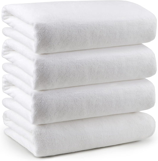 Orighty Bath Towel Pack of 4(27’’ x 54’’) - Soft Feel White Bath Towel Sets, Highly Absorbent Microfiber Towels for Body, Quick Drying, Microfiber Towels for Sport, Yoga, SPA, Fitness
