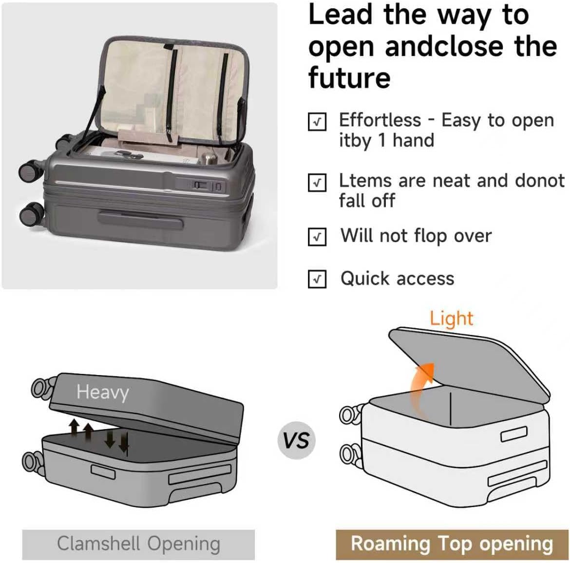 ROAMING Expandable 20 Inch Carry On Luggage With Mute Brake Wheels Airline Approved Hard Shell Suitcases with Front Pocket Top Opening Luggage with TSA Lock for Short Business Travel, Palm Grey