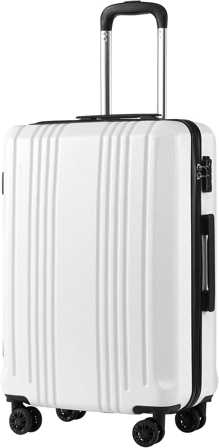 Coolife Luggage PC+ABS Hardshell Suitcase with TSA Lock, Spinner Carry On Lightweight (white, S(20in_carry on))