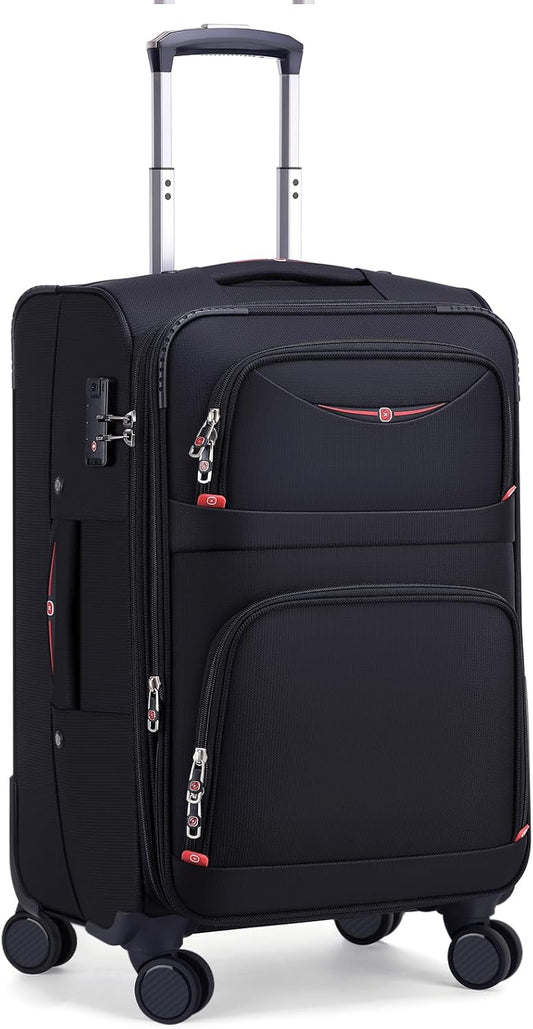 Softside Expandable Luggage with 4 Spinner Wheels, Durable Carry-On Luggage Suicase (Black, 21-Inch)
